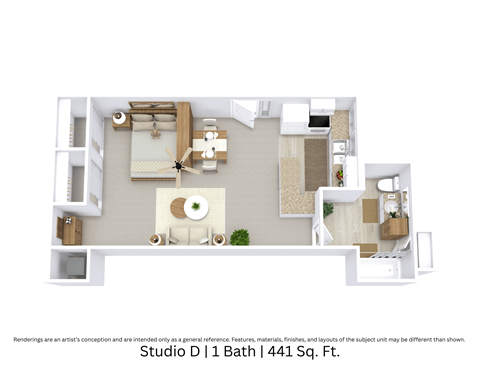 Floor plan for studio, 1 bath, 441 sqft